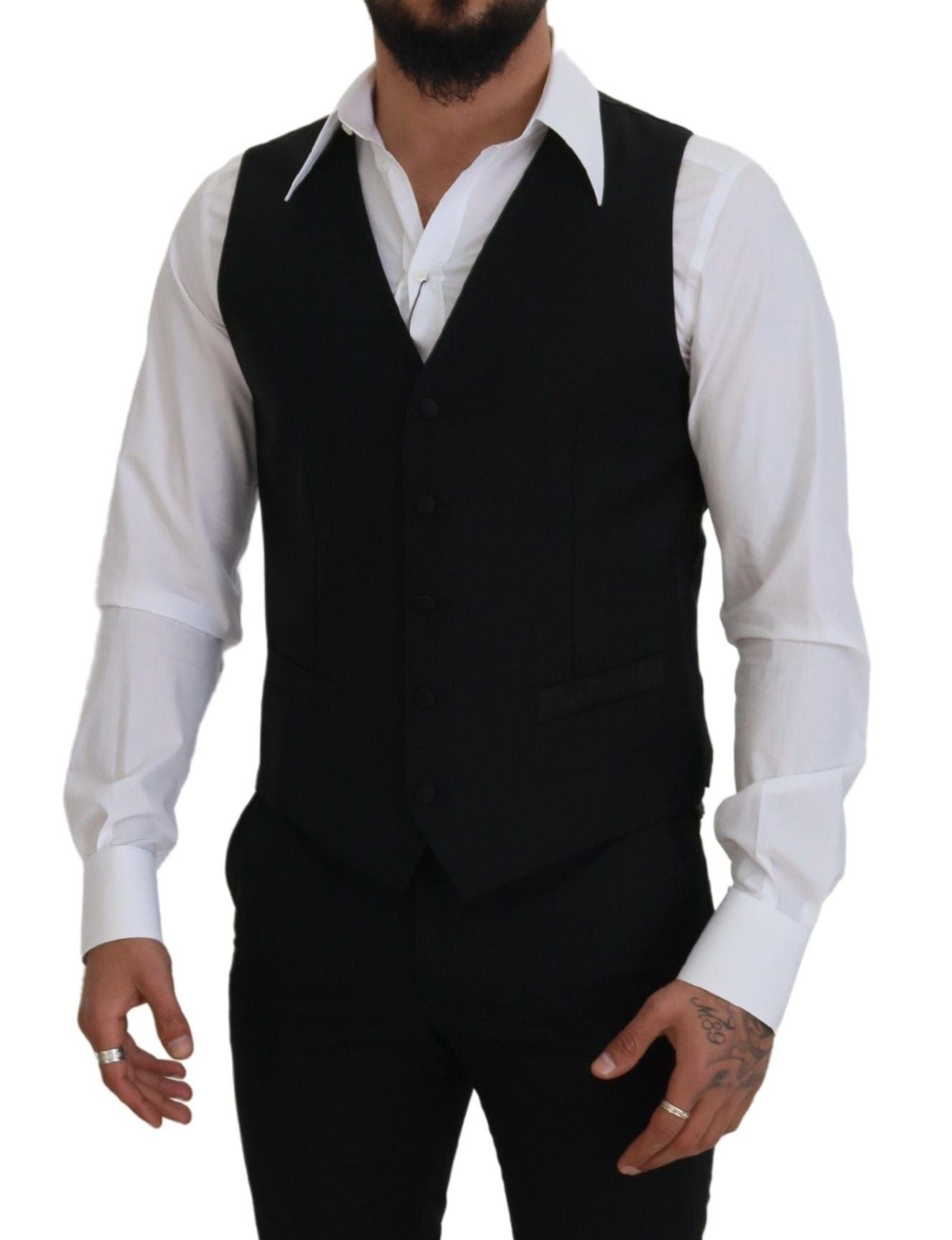 Dolce & Gabbana Black Virgin Wool Waistcoat Formal Dress Vest