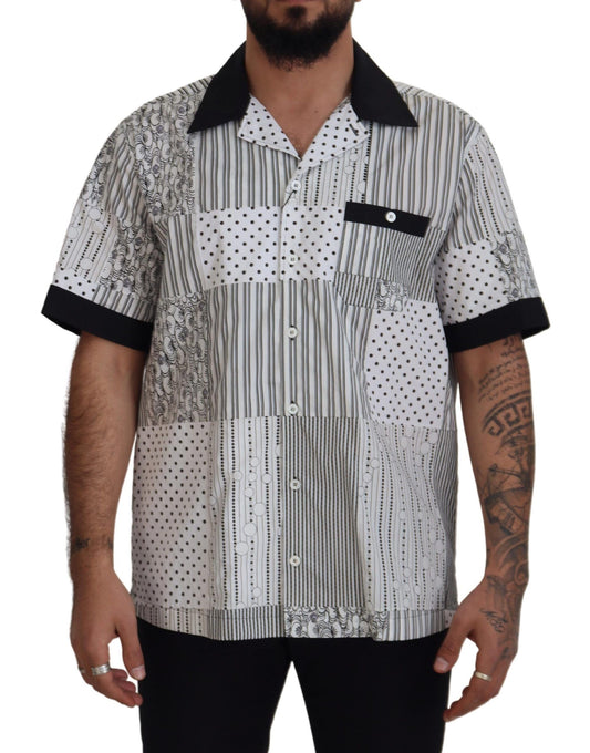 Dolce & Gabbana White Black Patterned Button Down Shirt