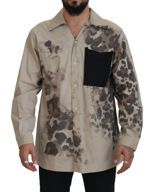 Dolce & Gabbana Beige Camouflage Cotton Long Sleeves Shirt