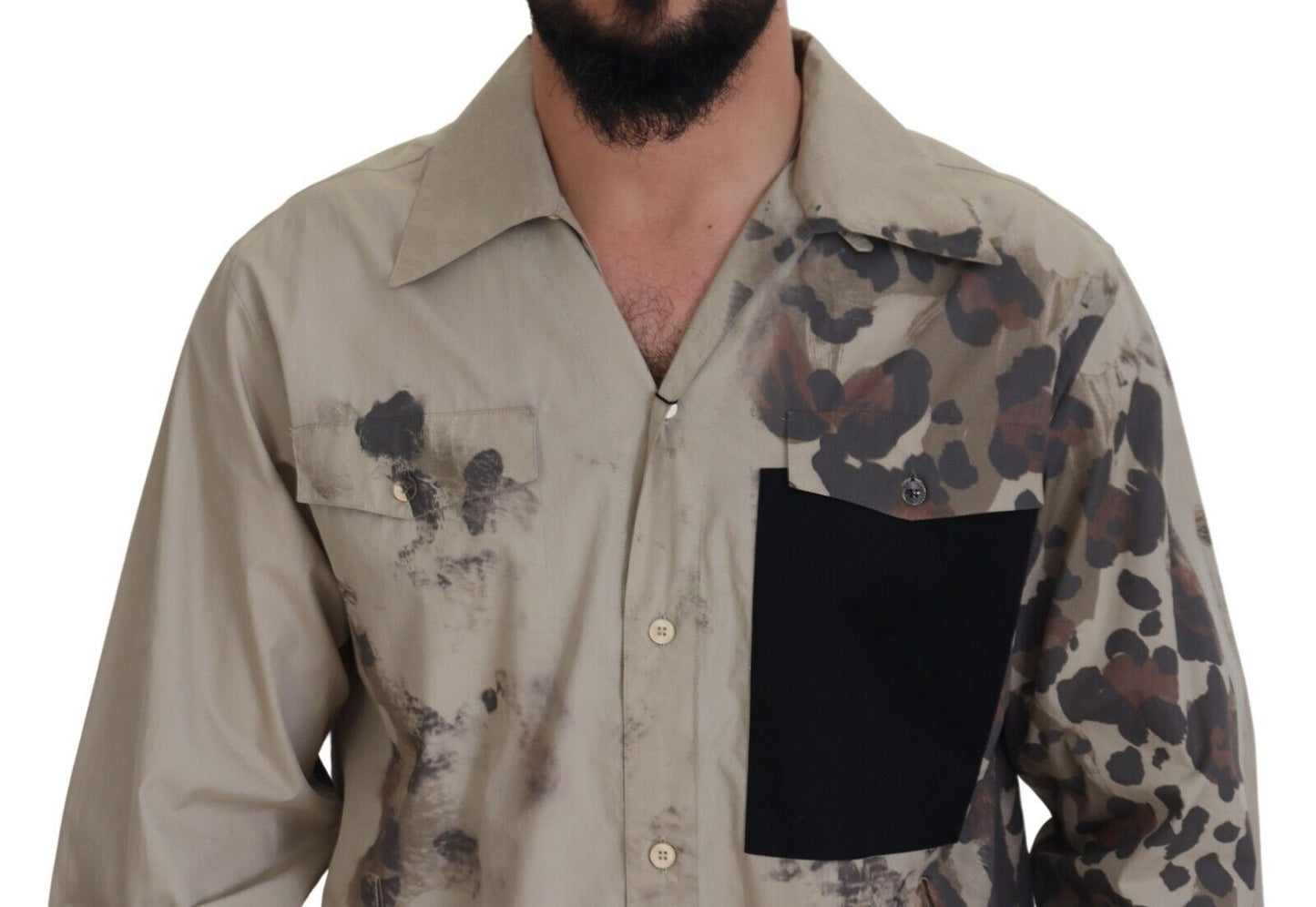 Dolce & Gabbana Beige Camouflage Cotton Long Sleeves Shirt