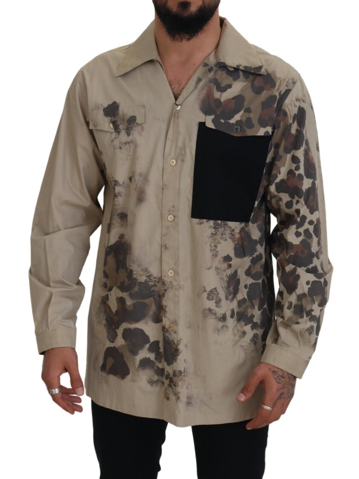 Dolce & Gabbana Beige Camouflage Cotton Long Sleeves Shirt