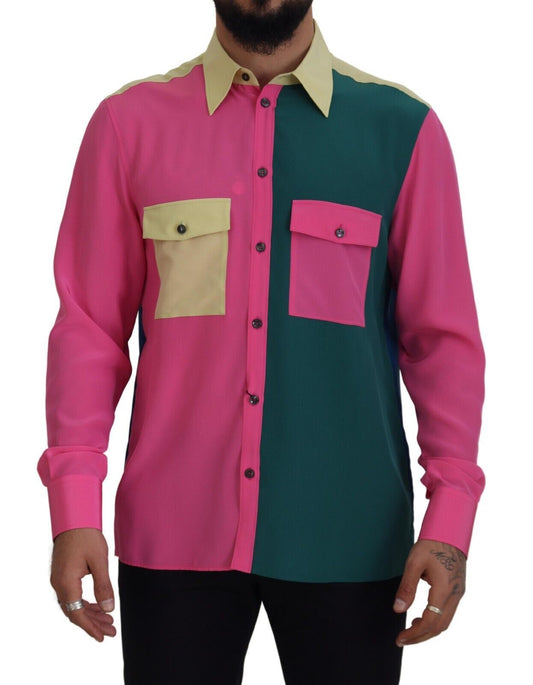 Dolce & Gabbana Multicolor Patchwork Silk Button Down Shirt