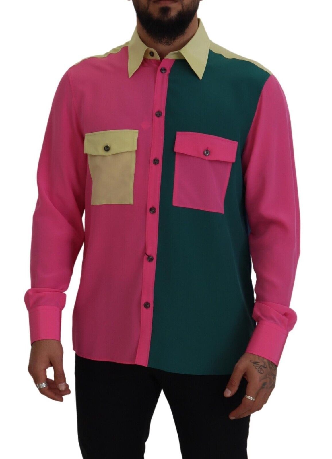 Dolce & Gabbana Multicolor Patchwork Silk Button Down Shirt