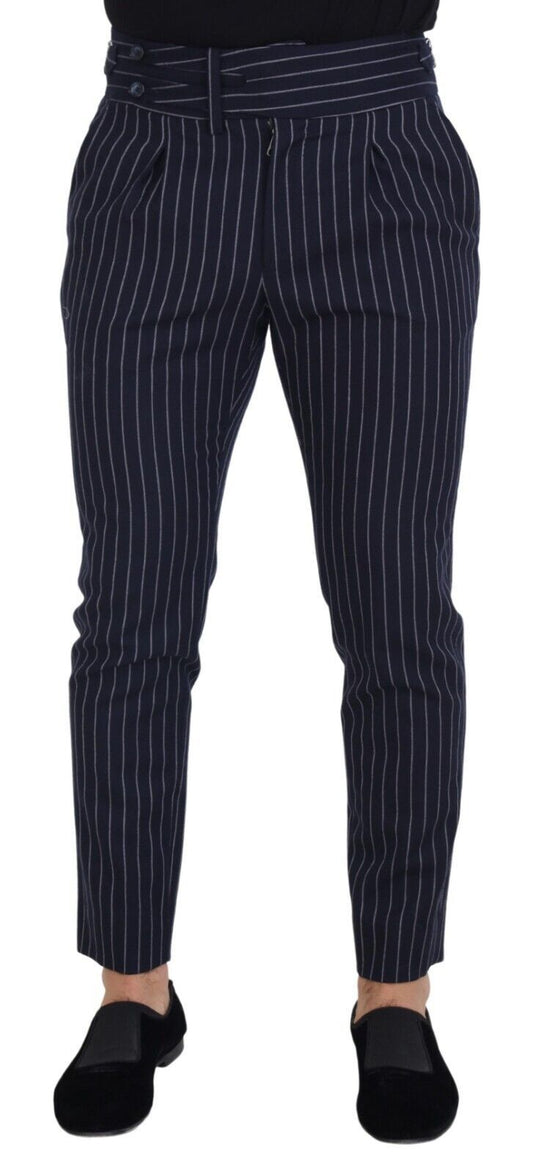 Dolce & Gabbana Blue Wool Striped Men Formal Trouser Pants