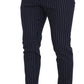 Dolce & Gabbana Blue Wool Striped Men Formal Trouser Pants