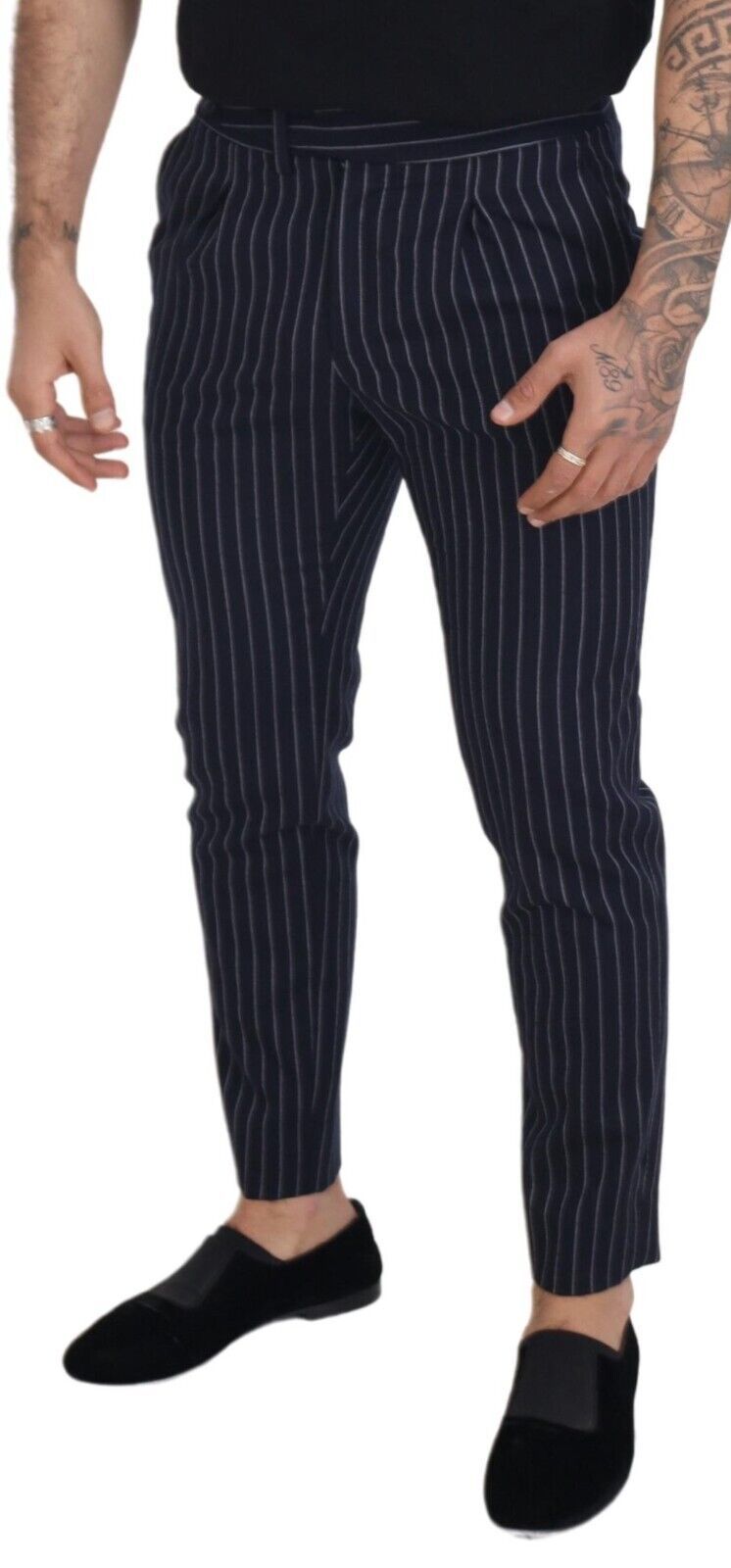 Dolce & Gabbana Blue Wool Striped Men Formal Trouser Pants