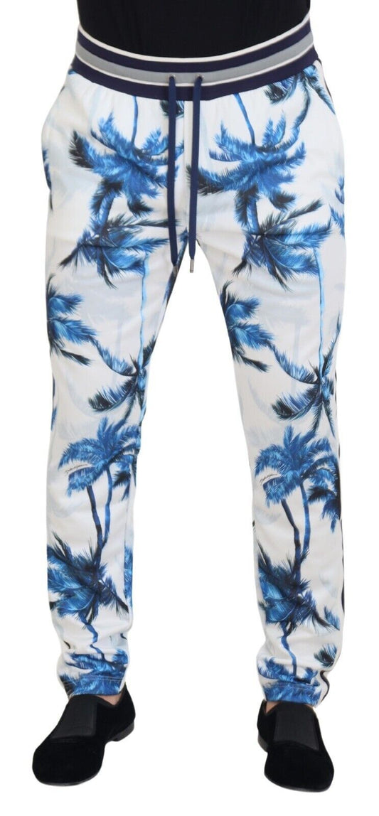 Dolce & Gabbana White Palm Tree Print Men Trouser Pants