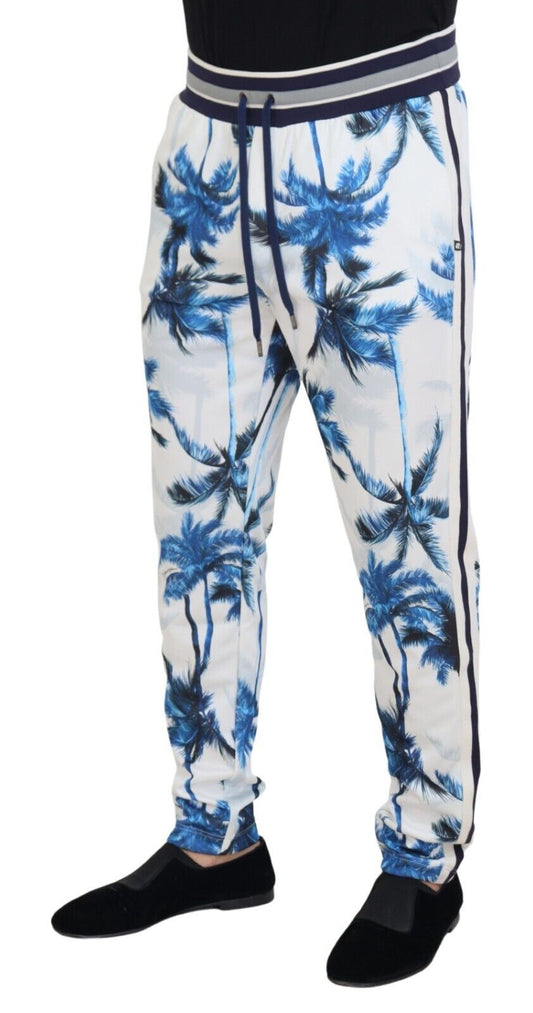 Dolce & Gabbana White Palm Tree Print Men Trouser Pants