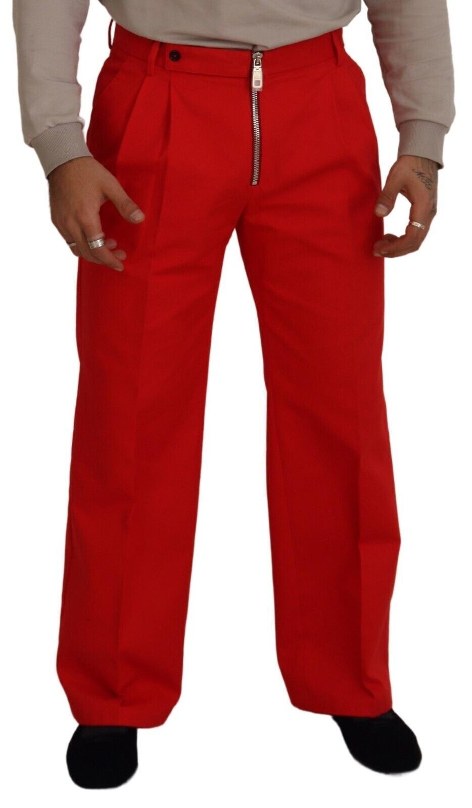 Dolce & Gabbana Red Straight Fit Men Trousers Cotton Pants