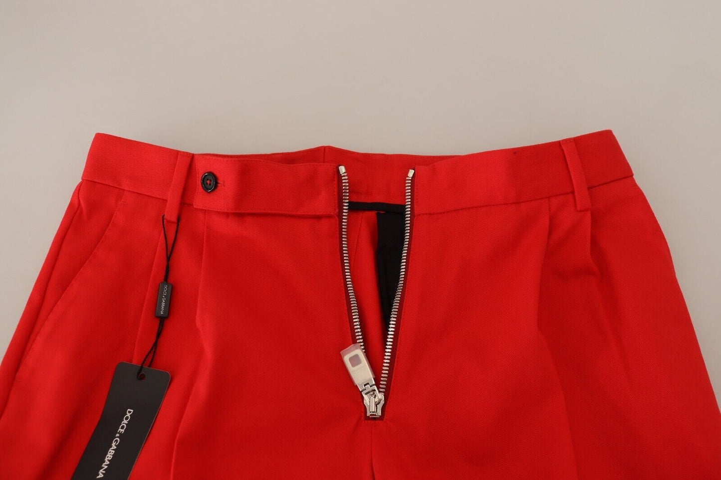 Dolce & Gabbana Red Straight Fit Men Trousers Cotton Pants