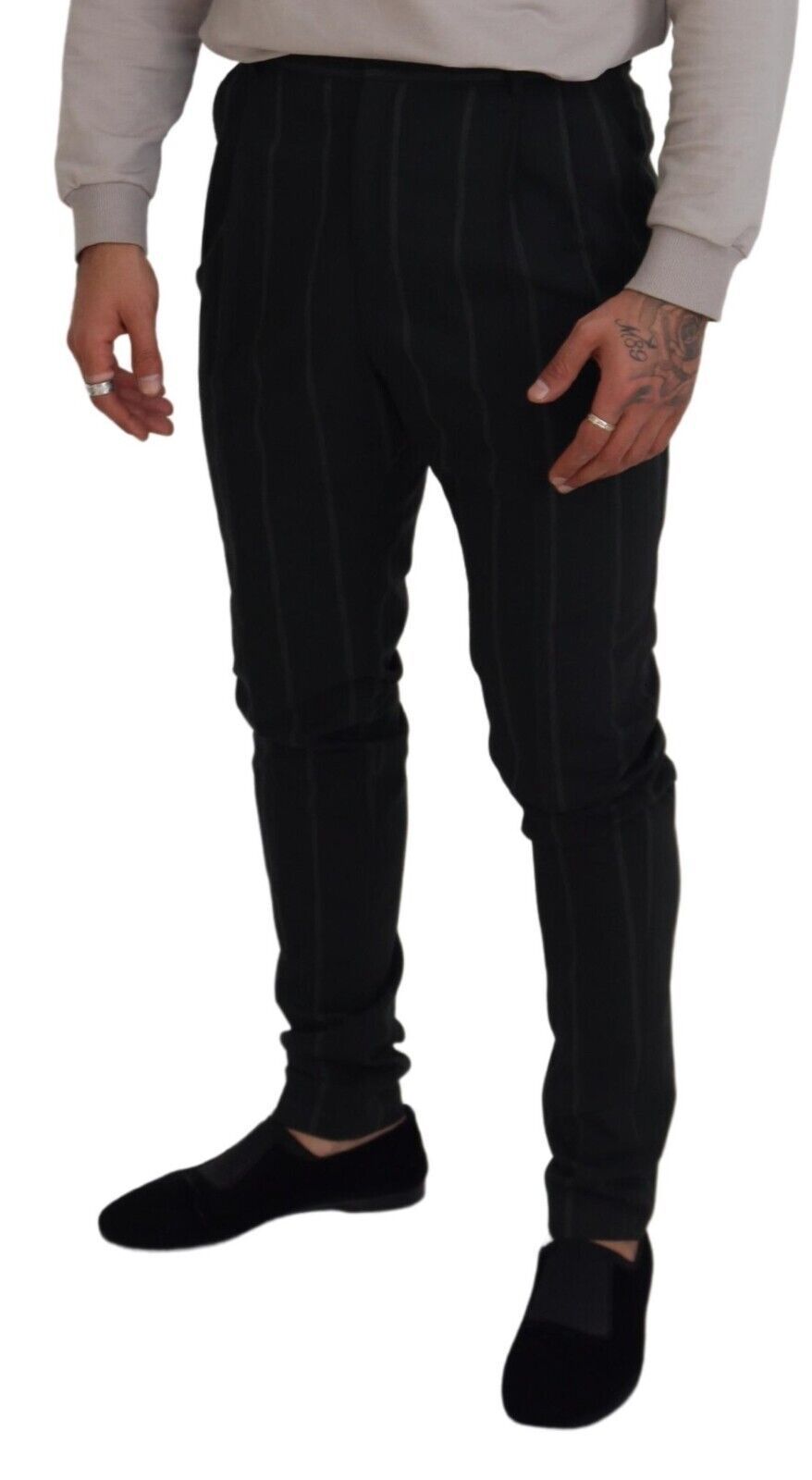 Dolce & Gabbana Black Striped Men Trousers Cotton Pants