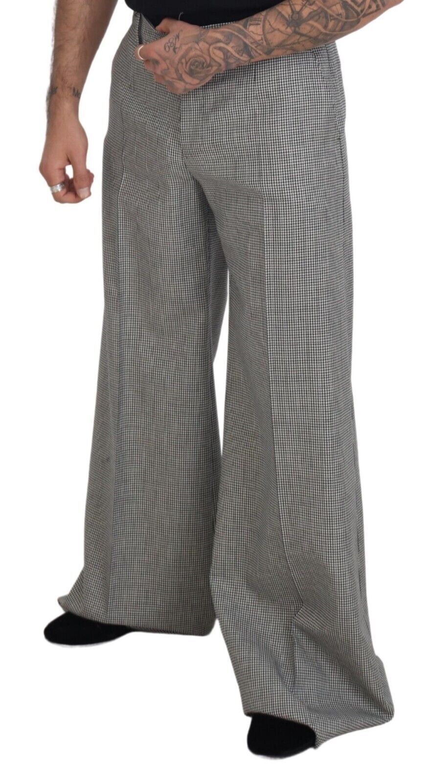 Dolce & Gabbana Black White Checked Men Wide Trouser Pants