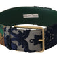 Dolce & Gabbana Green Jaquard Embroid Leather Gold Metal Belt