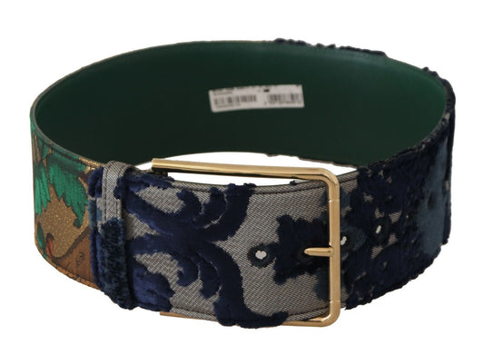 Dolce & Gabbana Green Jaquard Embroid Leather Gold Metal Belt