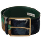 Dolce & Gabbana Green Jaquard Embroid Leather Gold Metal Belt