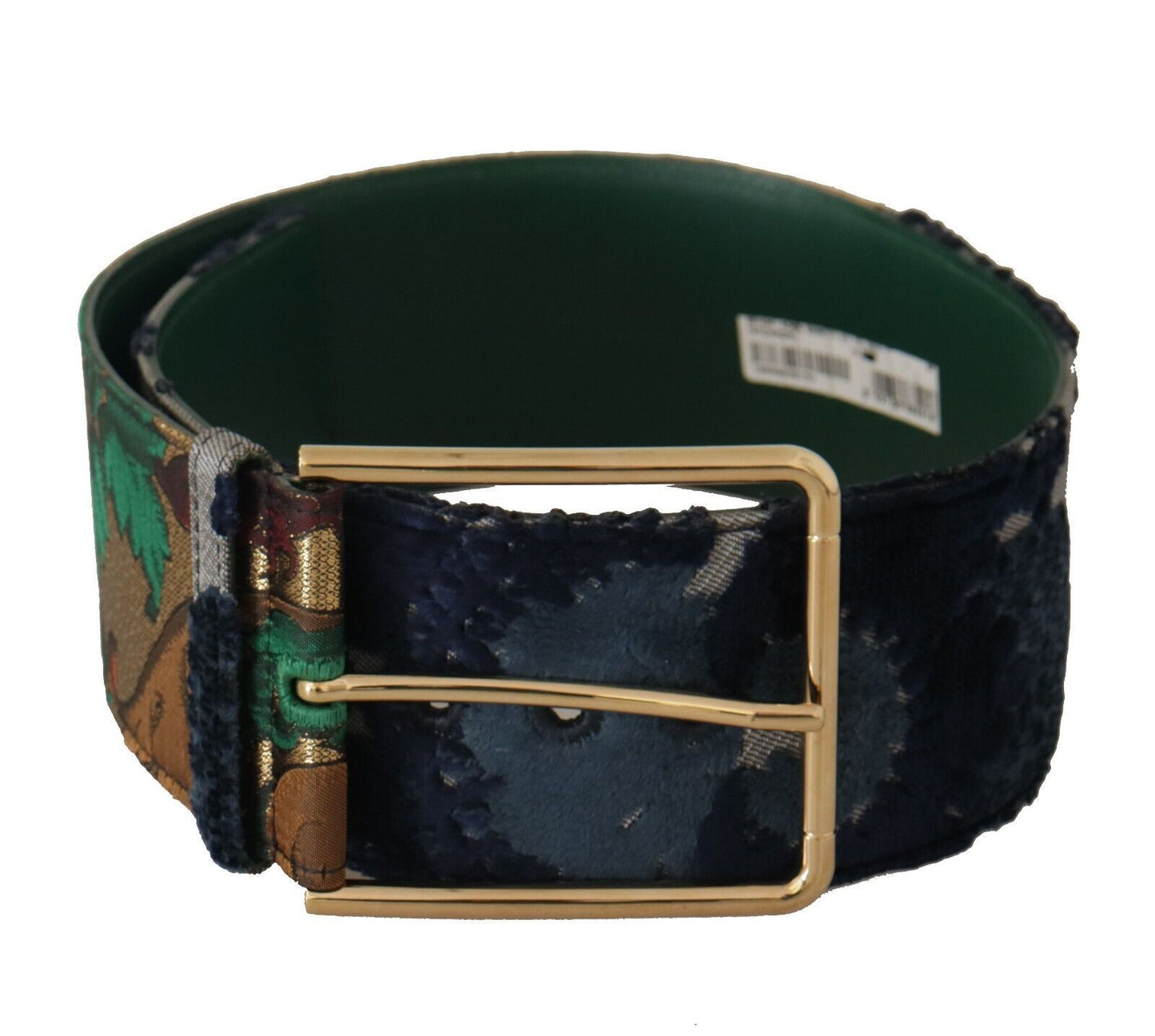 Dolce & Gabbana Green Jaquard Embroid Leather Gold Metal Belt