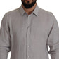 Dolce & Gabbana Gray Linen Long Sleeves Formal GOLD Shirt