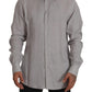 Dolce & Gabbana Gray Linen Long Sleeves Formal GOLD Shirt