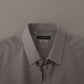 Dolce & Gabbana Gray Linen Long Sleeves Formal GOLD Shirt