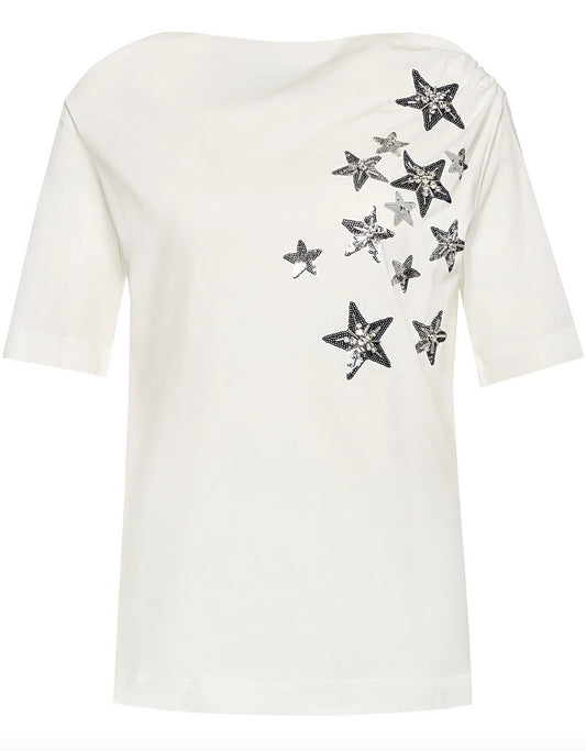 Liu Jo Elegant White Cotton Tee with Rhinestone Accents