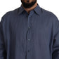 Dolce & Gabbana Dark Blue Linen Slim Fit Dress Formal Men Shirt