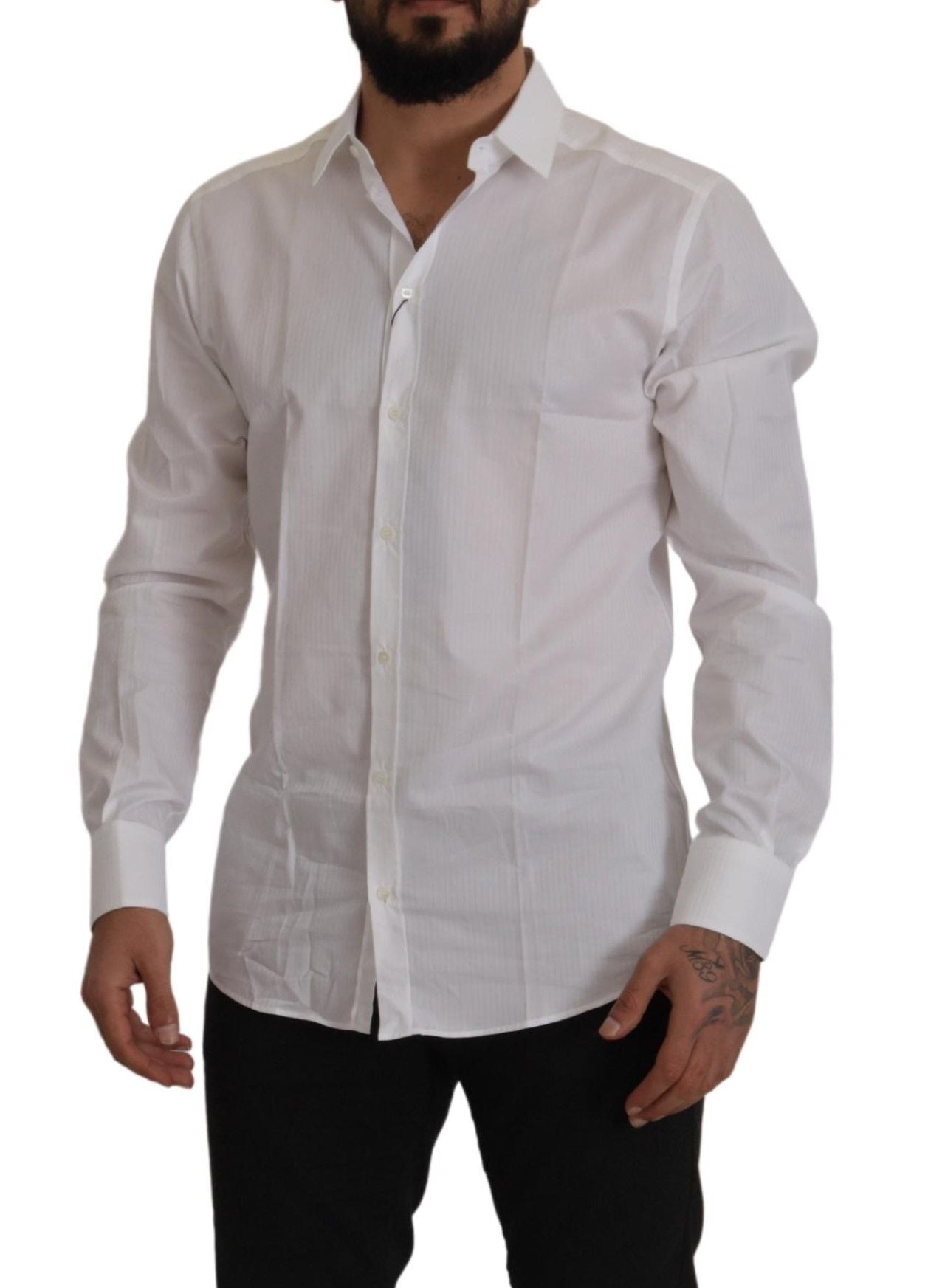 Dolce & Gabbana White Slim Fit Cotton Formal Dress Shirt