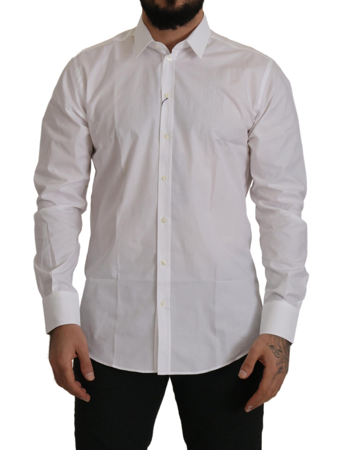 Dolce & Gabbana White Cotton Dress Formal MARTINI Shirt