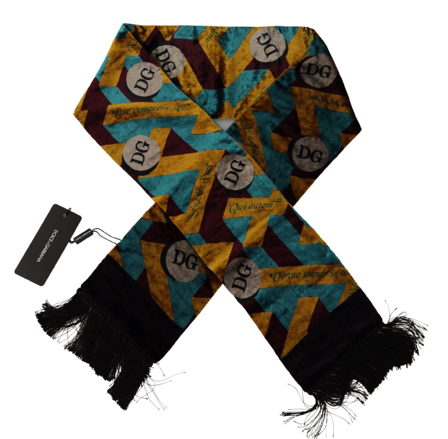 Dolce & Gabbana Multicolor DG Logo Print Shawl Wrap Fringe Scarf