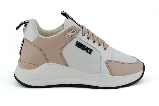 Versace Light Pink and White Calf Leather Sneakers