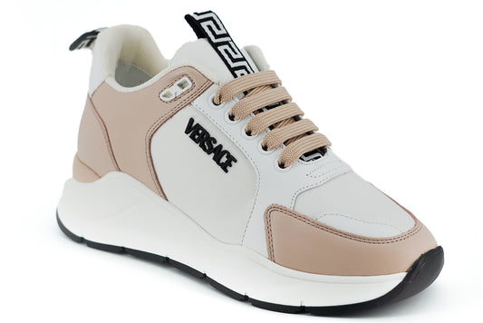 Versace Light Pink and White Calf Leather Sneakers