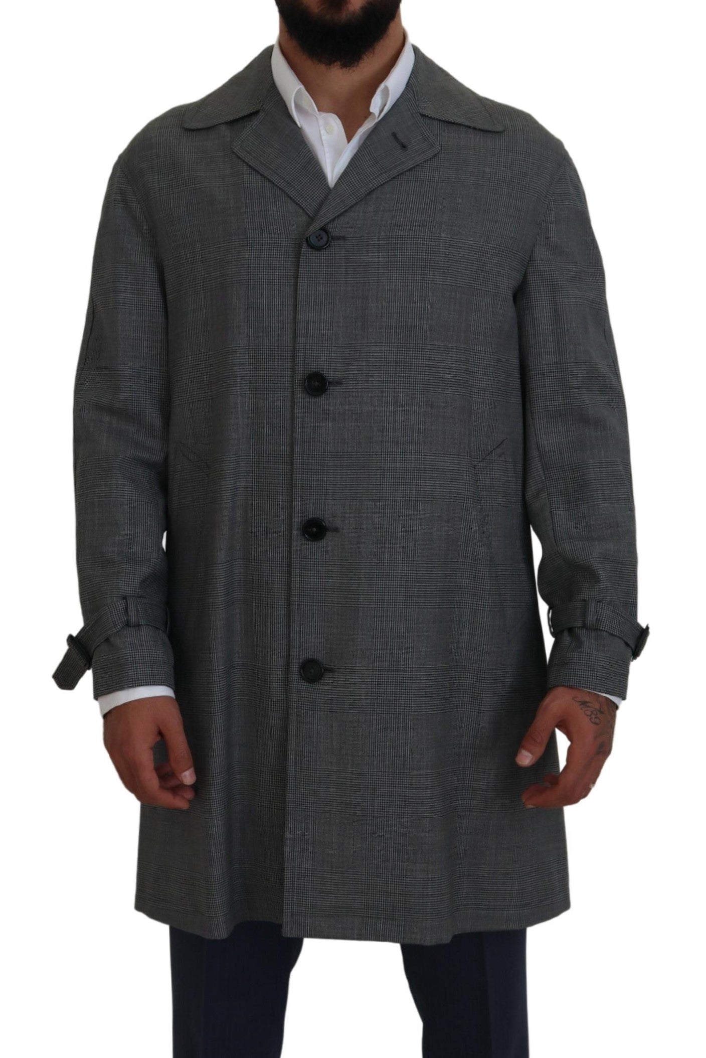 Dolce & Gabbana Gray Wool Plaid Long Trench Coat Jacket Trench Coat Jacket