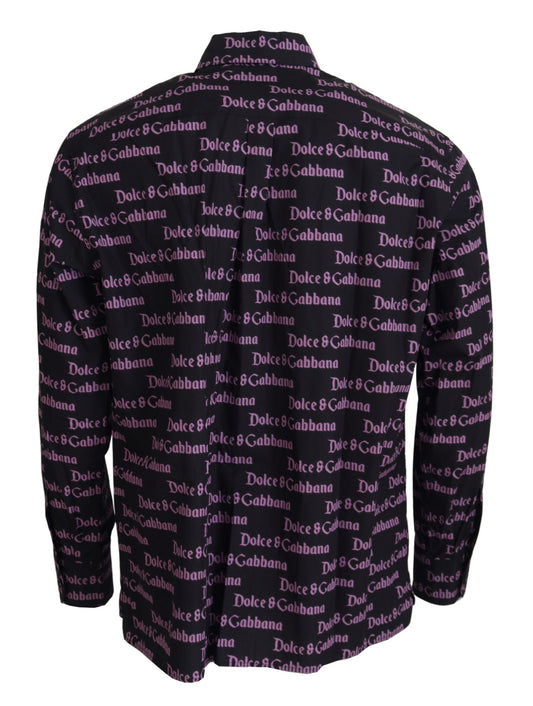 Dolce & Gabbana Black Purple Logo Slim Fit Shirt