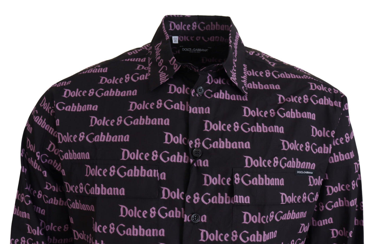 Dolce & Gabbana Black Purple Logo Slim Fit Shirt