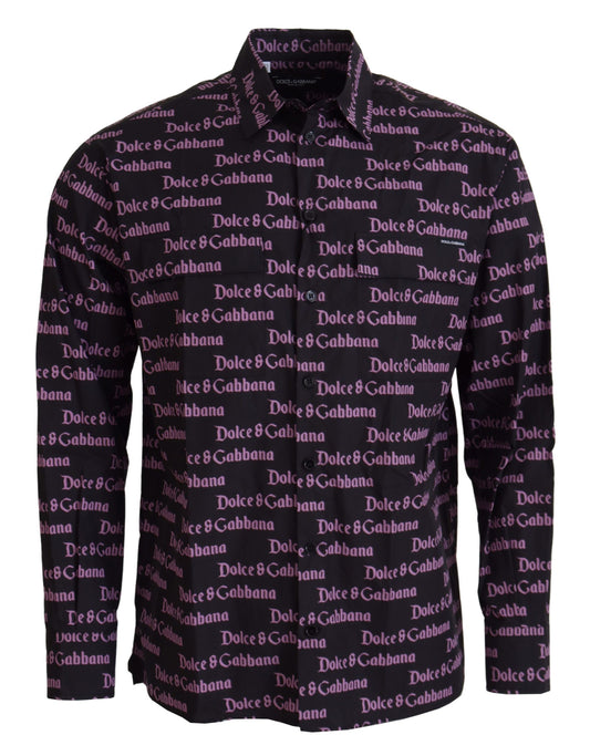 Dolce & Gabbana Black Purple Logo Slim Fit Shirt