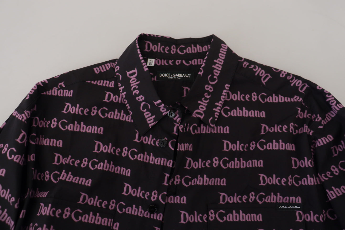 Dolce & Gabbana Black Purple Logo Slim Fit Shirt