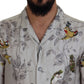 Dolce & Gabbana White Bird Print Silk Satin Casual Shirt