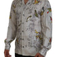 Dolce & Gabbana White Bird Print Silk Satin Casual Shirt