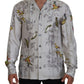 Dolce & Gabbana White Bird Print Silk Satin Casual Shirt