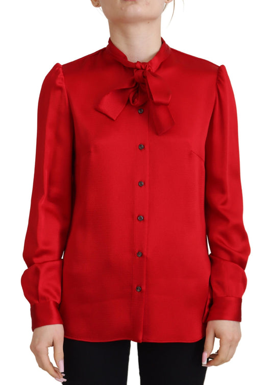 Dolce & Gabbana Red Ascot Collar Blouse