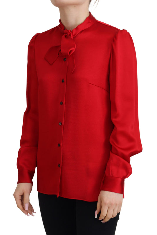 Dolce & Gabbana Red Ascot Collar Blouse