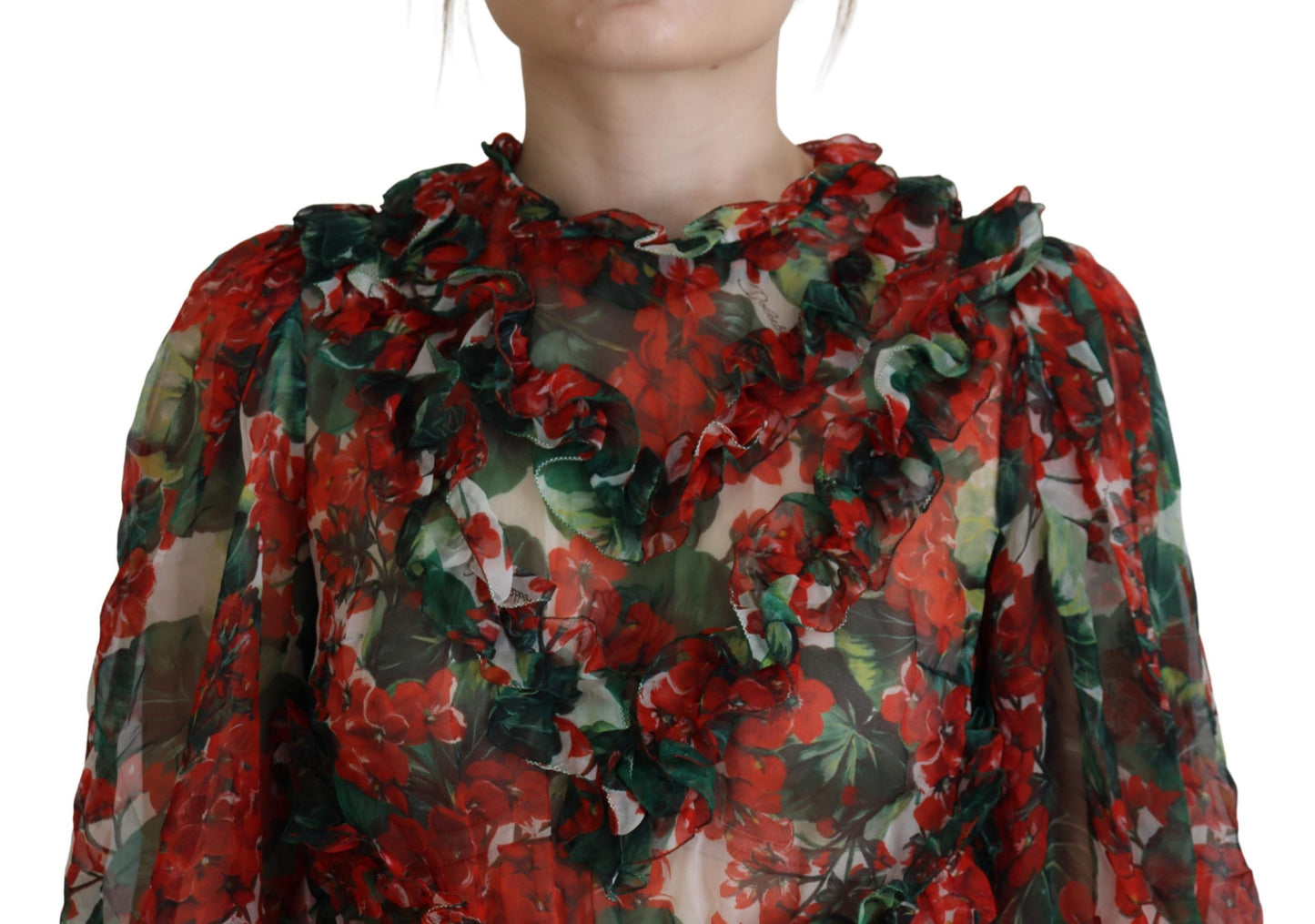 Dolce & Gabbana Red Floral Geranium A-line Dress