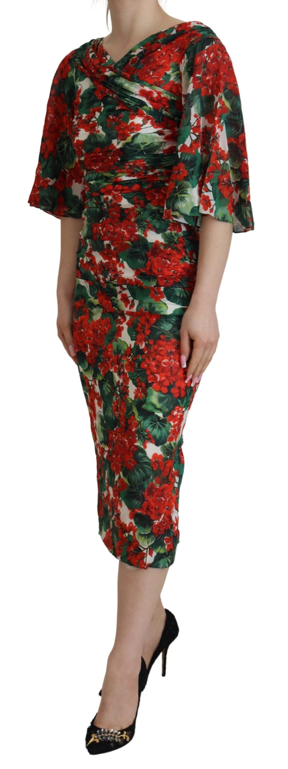 Dolce & Gabbana Multicolor Geranium Silk Sheath Midi Dress