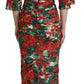 Dolce & Gabbana Multicolor Geranium Silk Sheath Midi Dress