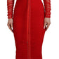 Dolce & Gabbana Red Mesh Trim Bodycon Sheath Midi Dress