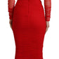 Dolce & Gabbana Red Mesh Trim Bodycon Sheath Midi Dress