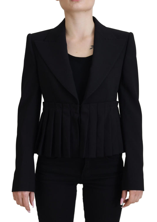 Dolce & Gabbana Black Single Breasted Pleated Wool Blazer Jacket