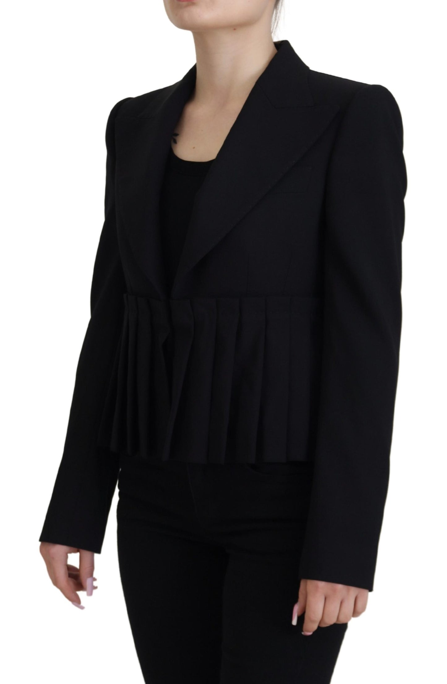 Dolce & Gabbana Black Single Breasted Pleated Wool Blazer Jacket