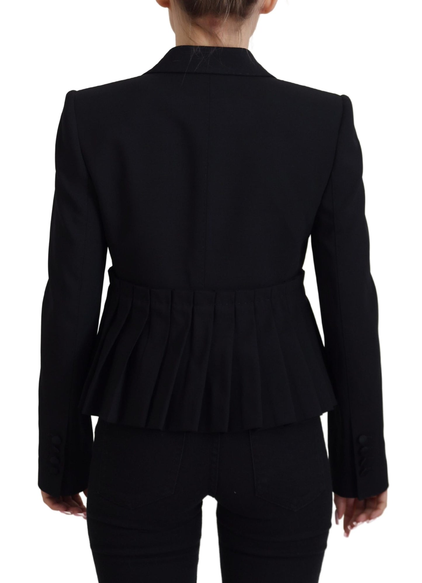 Dolce & Gabbana Black Single Breasted Pleated Wool Blazer Jacket