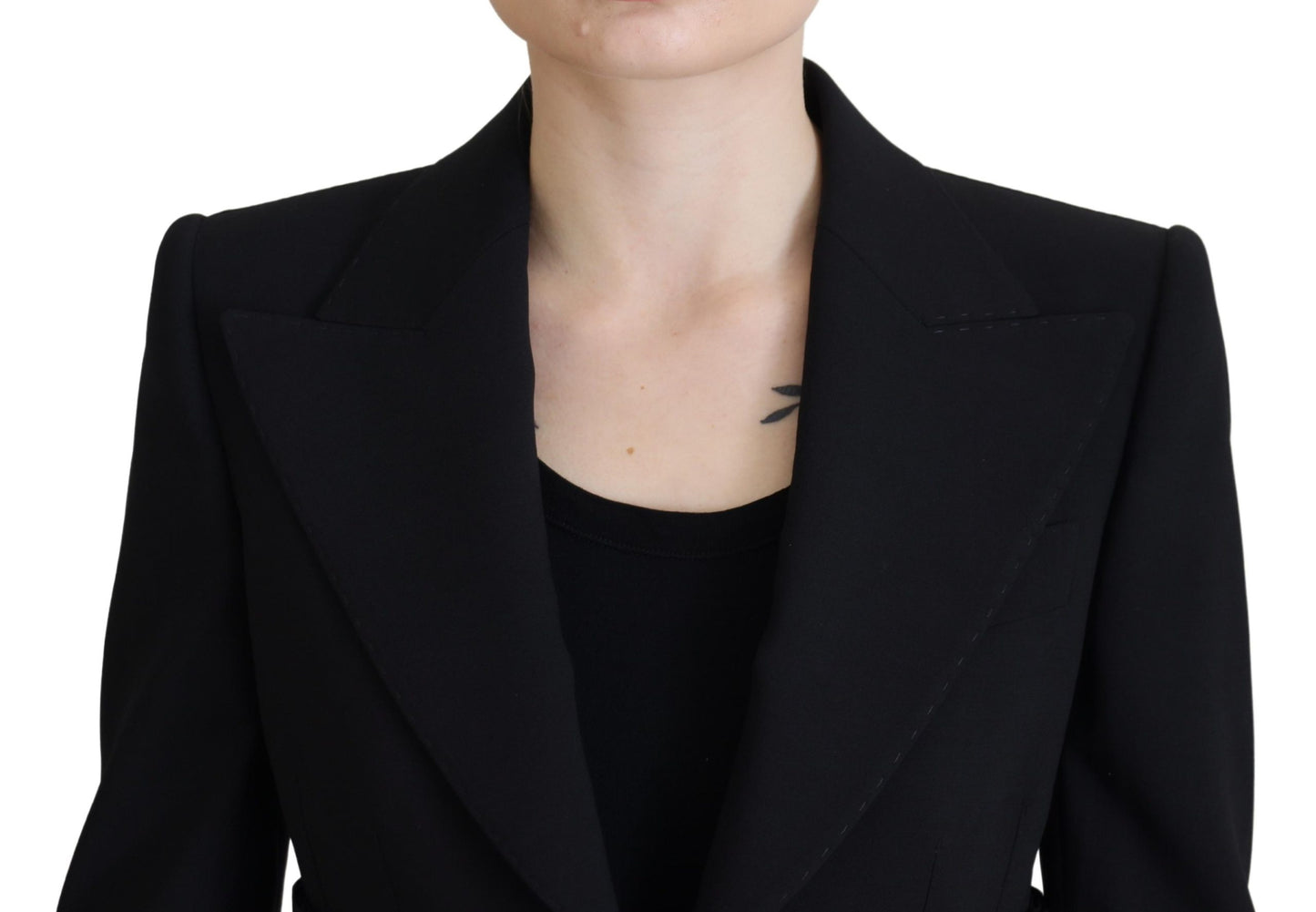 Dolce & Gabbana Black Single Breasted Pleated Wool Blazer Jacket