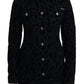 Dolce & Gabbana Black Leopard Fitted Long Denim Jacket